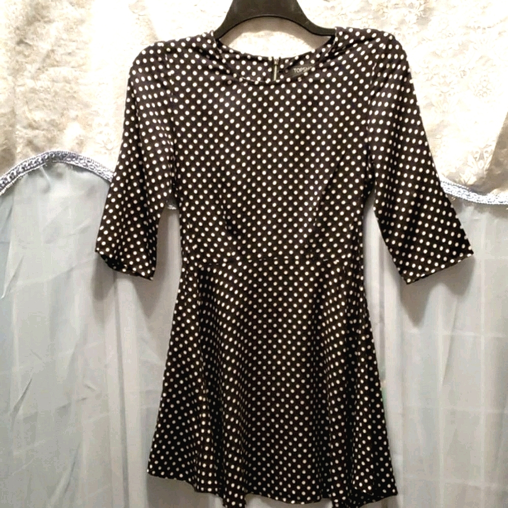 TOPSHOP PETITE POLKA DOT MINI DRESS REAR ZIP SZ 0P